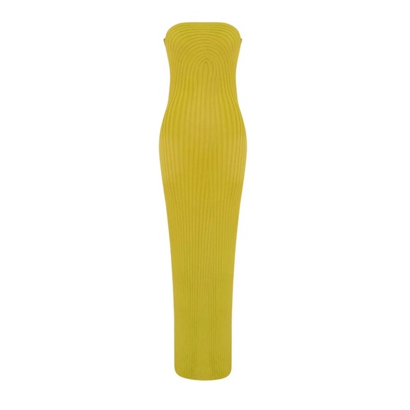 Hanifa Yellow Ribbed Strapless Bodycon Dress - Picture 2 of 2